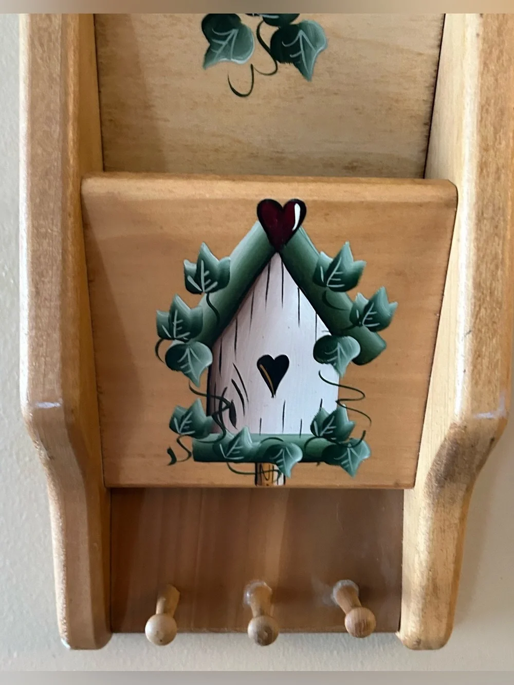 Vintage Wooden Wall Pocket Organizer
